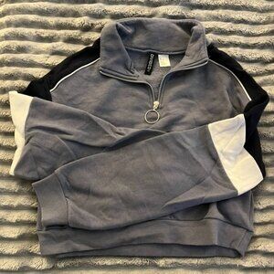 H&M Divided, long sleeve cropped sweatshirt with quarter zip, size XS